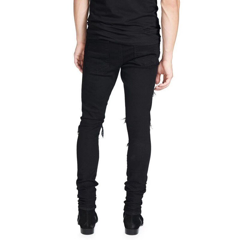 High street herr jeans svart stor storlek hål hip hop jeans herr trasiga punk byxor patch skinny ripped jeans för män