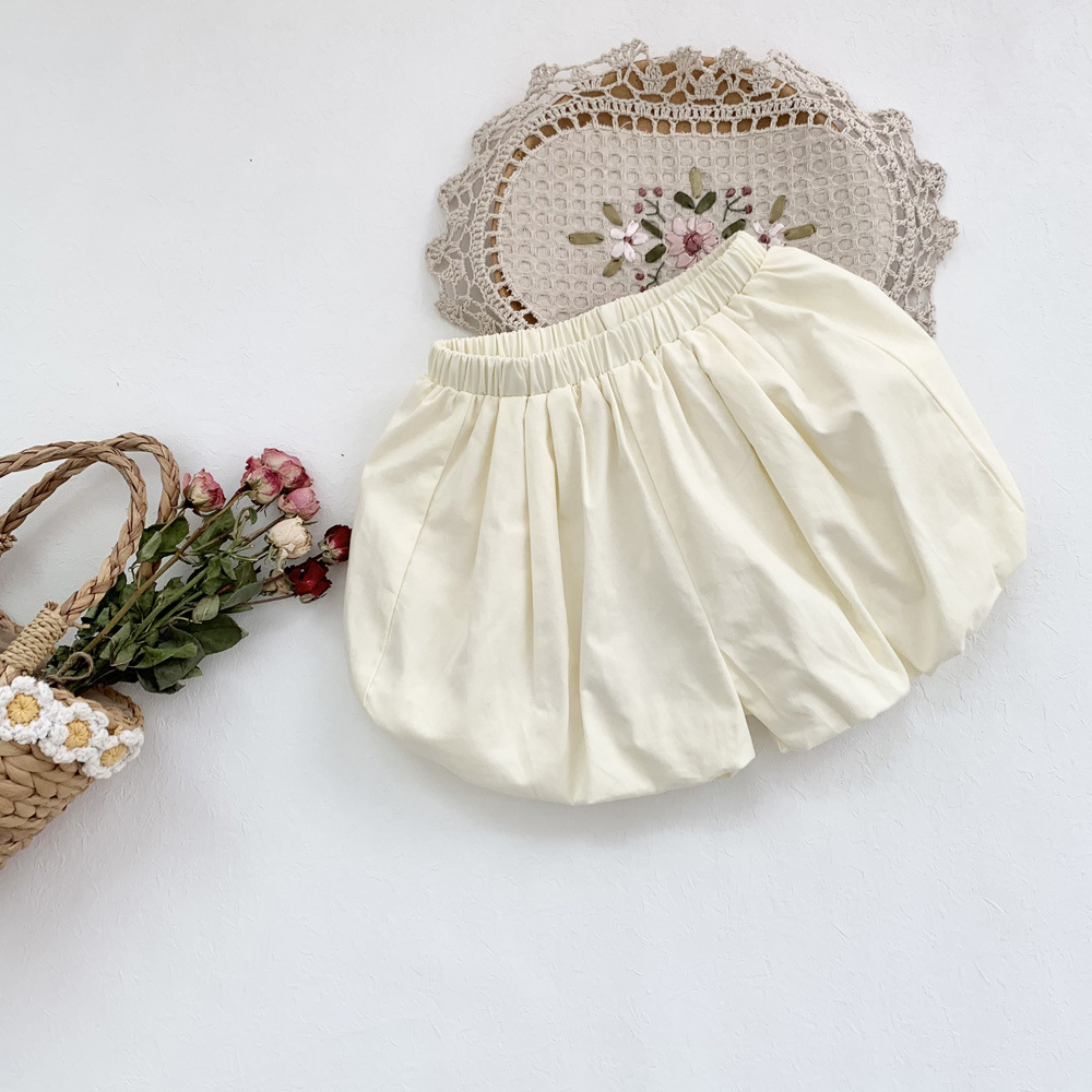 Pantaloncini per bambini lunghezza caviglia vita elastica moda allentata moderna nuova moda confortevole morbido semplice estate bambini ragazze: Beige / 18m