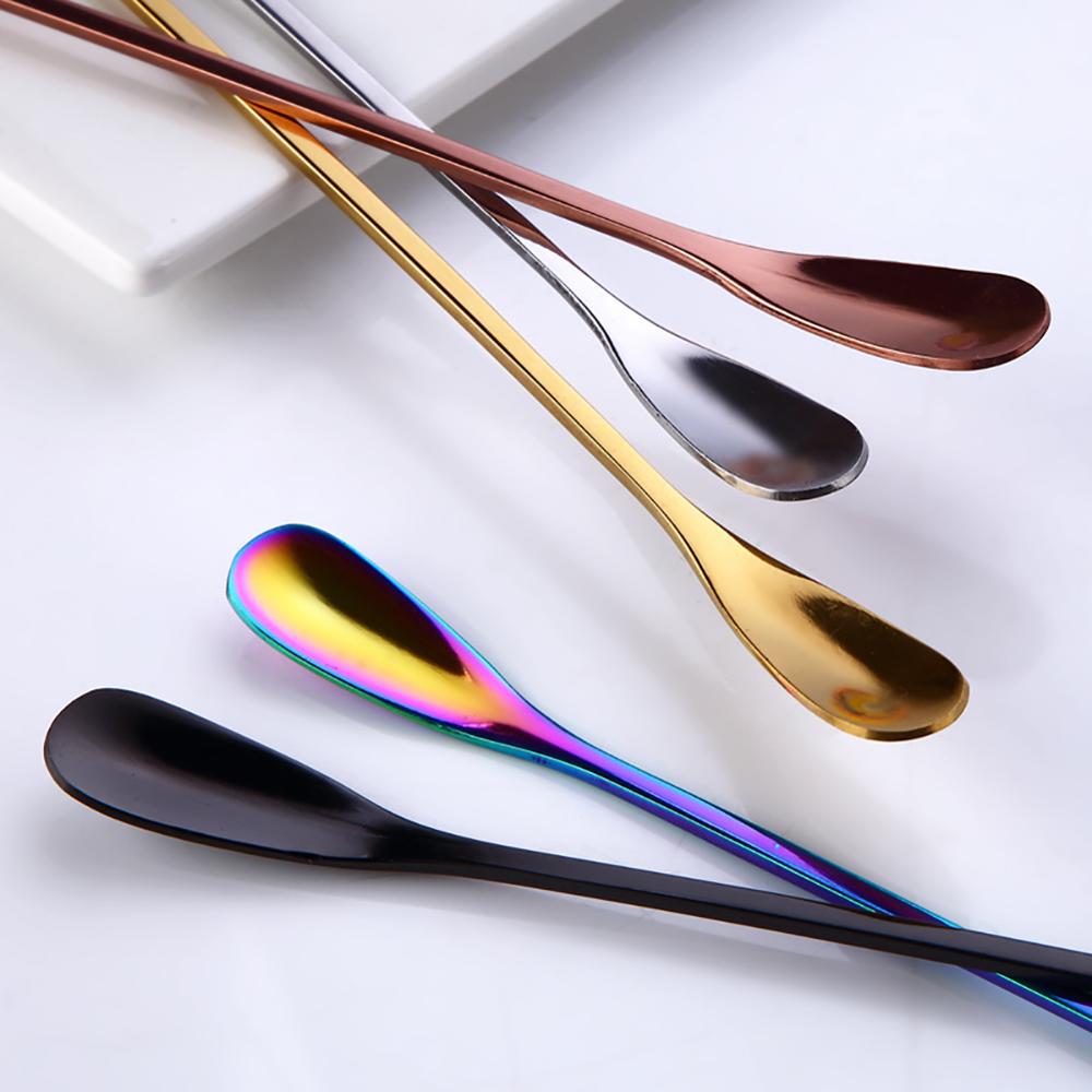 Cuchara de café expreso de 20cm, cuchara de cocina portátil de mango largo de acero inoxidable para cucharita y cubertería, cuchara para mezclar café y helado, utensilios para el hogar