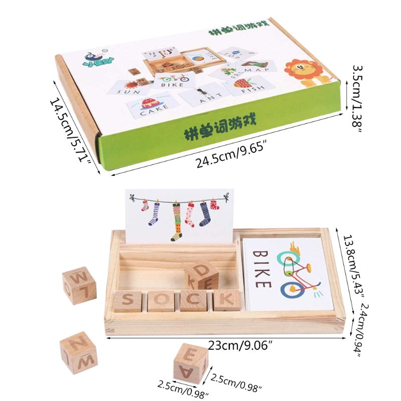 1Set Wooden Educational Toys Learning Matching Letter Games and Develops Alphabet Words Spelling Skills Letter Block for Girl