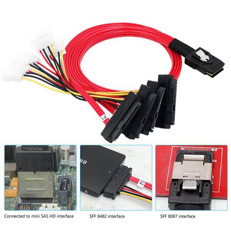 Mini SAS SFF-8087 To SFF-8482 With 4 Pin Power Cable, Server SATA Cable X4 SAS Cable