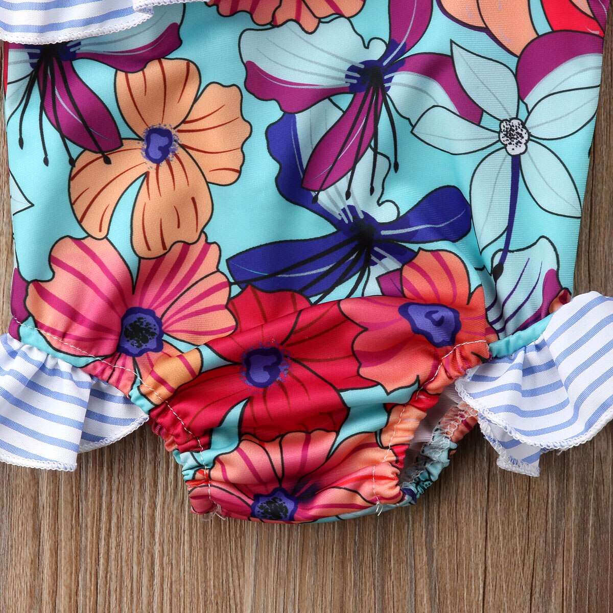 Girl’s Ruffles One Piece Suits Swimsuit Cute Flower Pattern One Shoulder Suspender Swimsuit Beach Suit wear