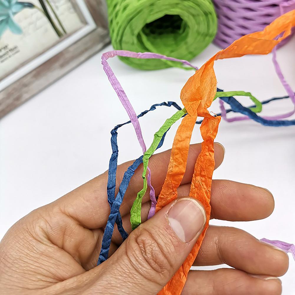 200m/Roll Hand-knitted Lafite Raffia Yarn Straw Paper Yarn Baking Packaging Belt Rope Crocheting Hat Bags 12 Colors