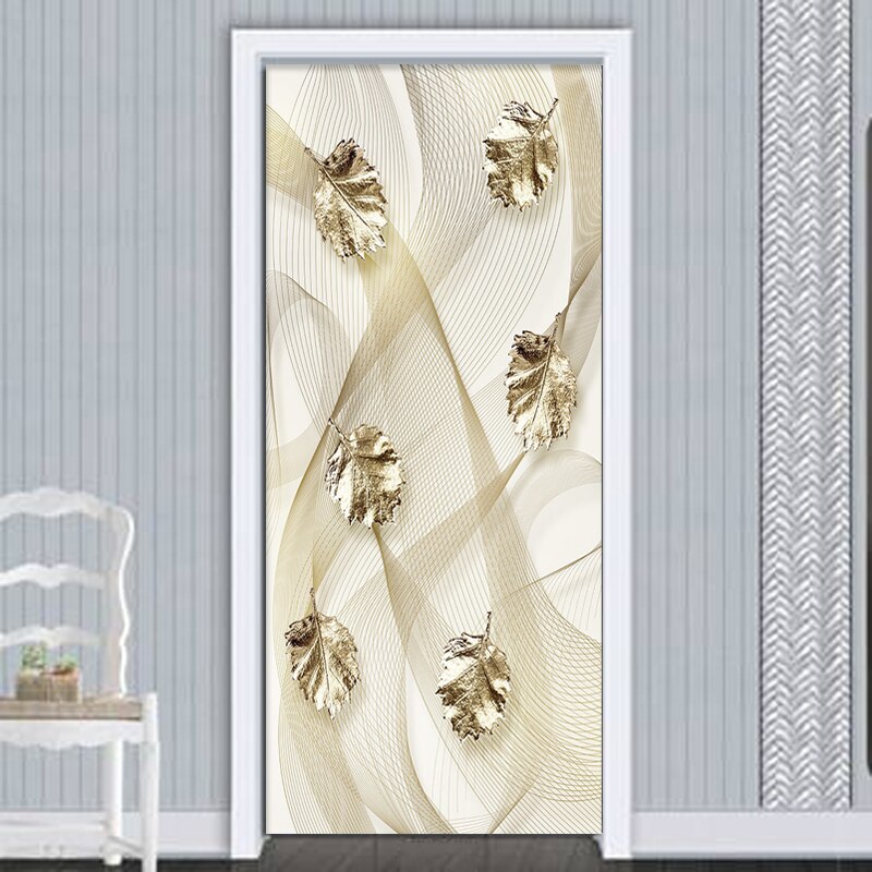 PVC Carta Da Parati 3D in Rilievo Foglie D'oro Porta etichetta Soggiorno telecamera Da Letto di auto-Adesivo Impermeabile di Lusso Complementi Arredo Casa Autoadesivo Della Parete