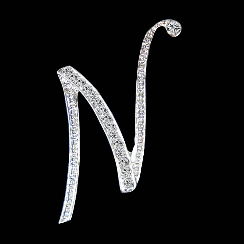 Rhinestone Crystal Broches Beginletter Broche A-S revers Spelden en Broches Clip Naam Sieraden Voor Vrouwen Mannen Wedding: N