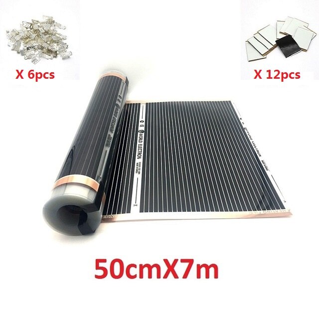 MINCO HEAT Electric Infrared Underfloor Heating Film 220w/m2 Warming Mat with Clamps and Psates: 50cmX7m