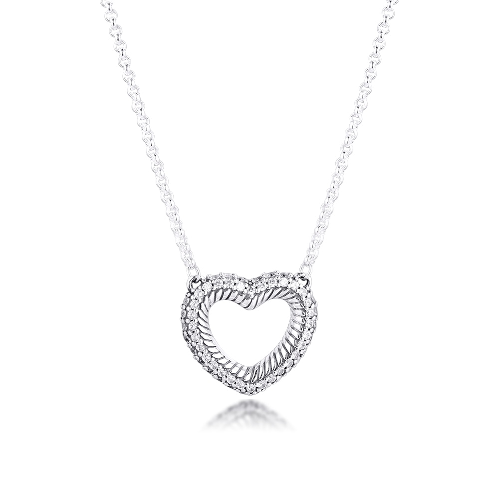100% 925 sterling zilveren pavé slangenkettingpatroon open hart collier hanger kettingen voor vrouwen sieraden colgantes