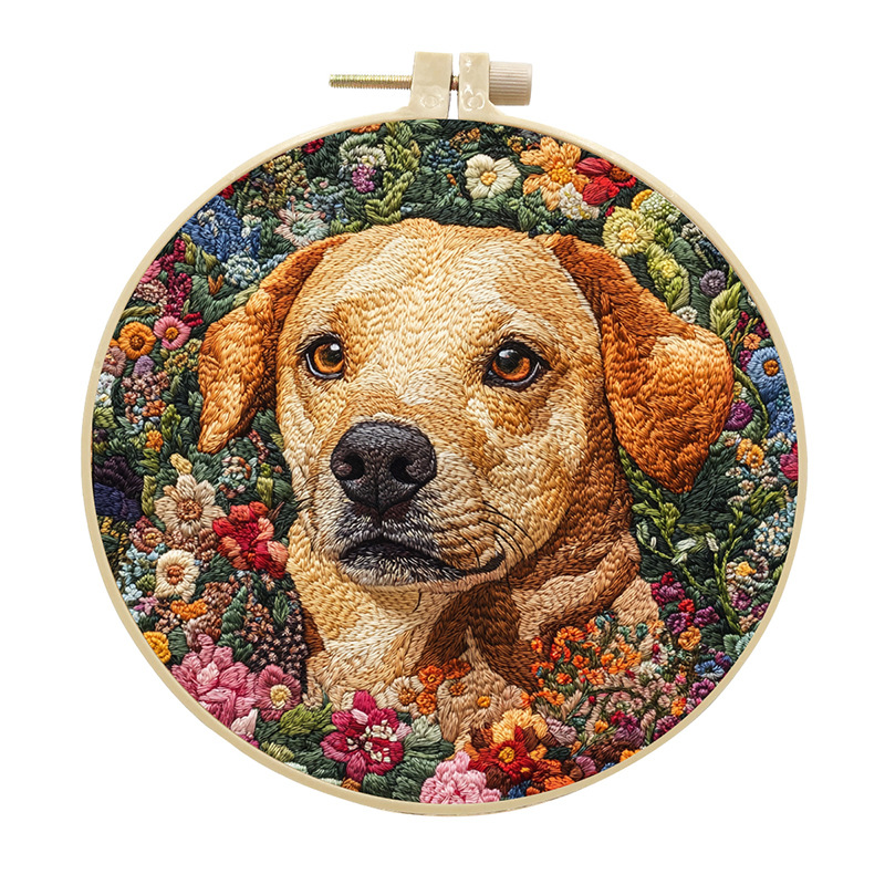 Honden Borduurpakket - Kruissteek met Engelse Instructies, Garen, Naalden - DIY Knutselpakket: 20*30cm / Rood