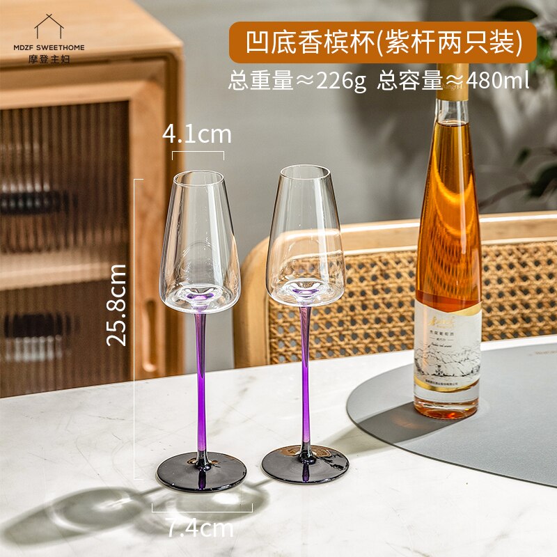 Copas de vino de cristal de alta gama, copa de champán, whisky, cerveza, vasos para beber, boda, Boba, Bar, , hogar: purple 2 pcs 240ml