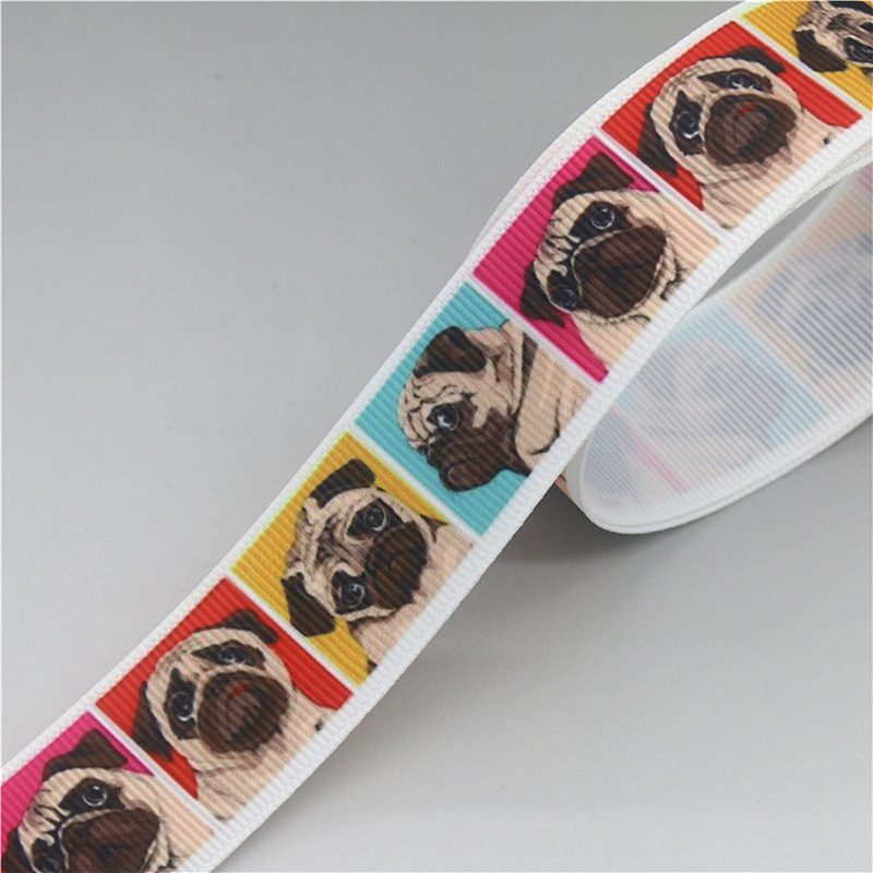 DUWES 50 yards Hond Poedel Bulldog Corgi Gedrukt Grosgrain Lint Accessoire Hairbow Hoofddeksels Decoratie DIY OEM D1651