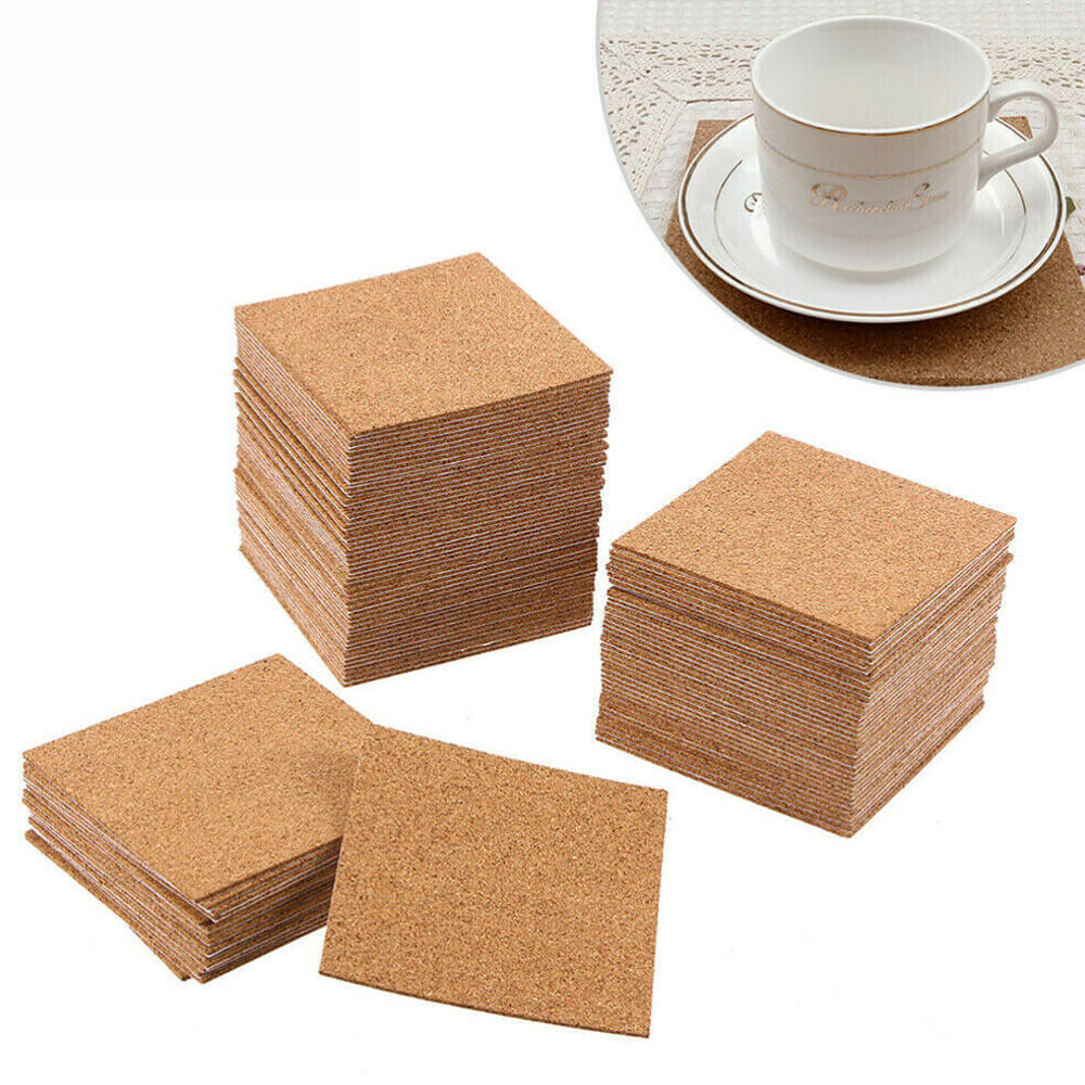 20PCS Self-Adhesive Cork Coasters Squares Cork Mats Heat Resistant Mini Backing Sheets Tea Drink Placemat