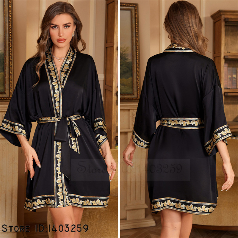 Chinese Stijl Print Badjas Nachtkleding Zomer Ijs Zijde Kimono Badjas Loungewear Casual Dames Kamerjas Nachtkleding: Lavendel