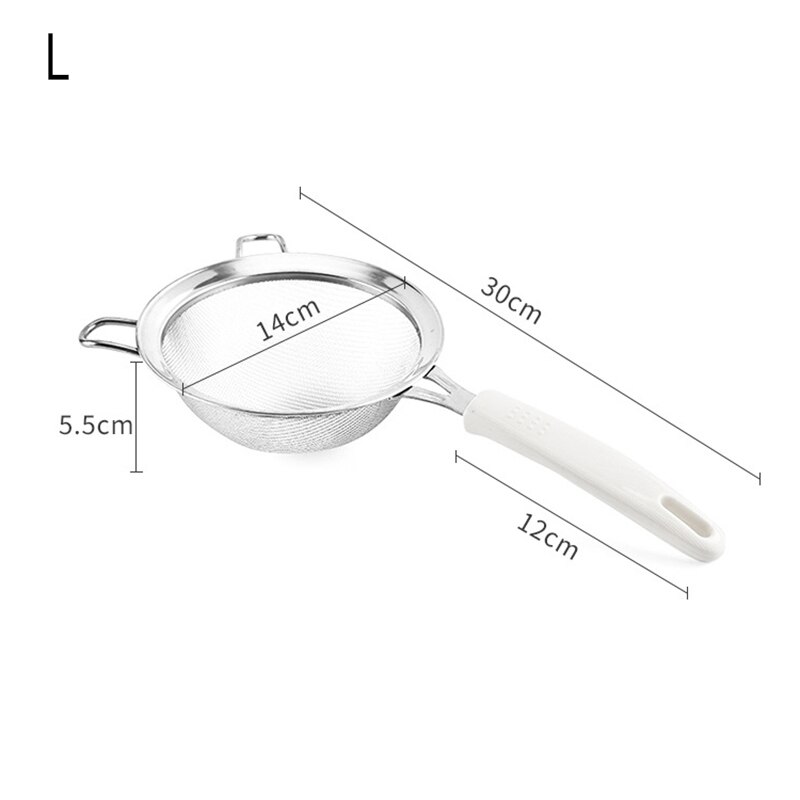 30 Mesh Flour Sieve Baking Tool White Handle 1Pcs 8CM 10CM 14CM Kitchen Supplies Double Layer Manual 304 Stainless Steel/PP: white 14cm