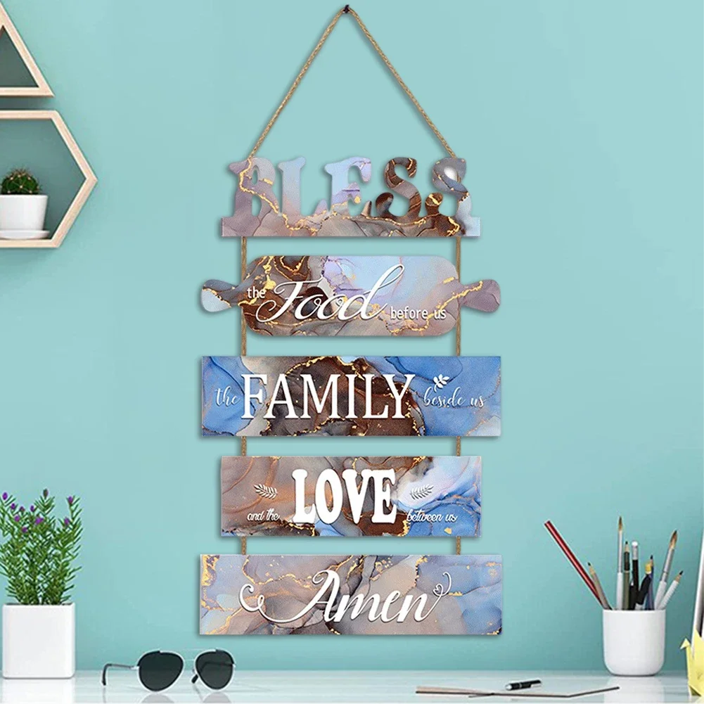 Wooden Wall Decor Art Farmhouse Kitchen Plaques Sign Rustic Bless The Food Before Us Signs for Dinning Room Living Room