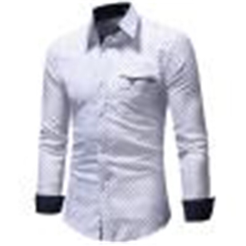 Clothes Shirts Autumn Casual Formal Broadcloth Polka Dot Men Slim Fit Long Sleeve Turn-Down Shirt Top Blouse Chemise Homme: White / L