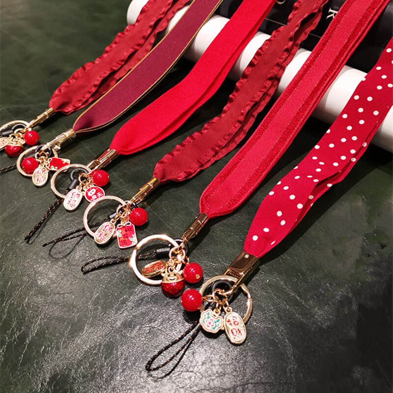Traditionele Chinese Rode Telefoon Lanyard Riem Voor Iphone Huawei Redmi Samsung Xiaomi Geluk Mobiele Telefoon Id-kaart Lange Touw String
