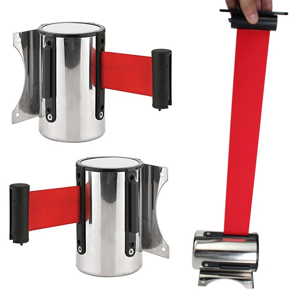Sport Red Belt Retractable Ribbon Warning Tape Belt Barrier Stainless Steel Wall Mount 2m/ 5m for banks, parks, Hotel tool