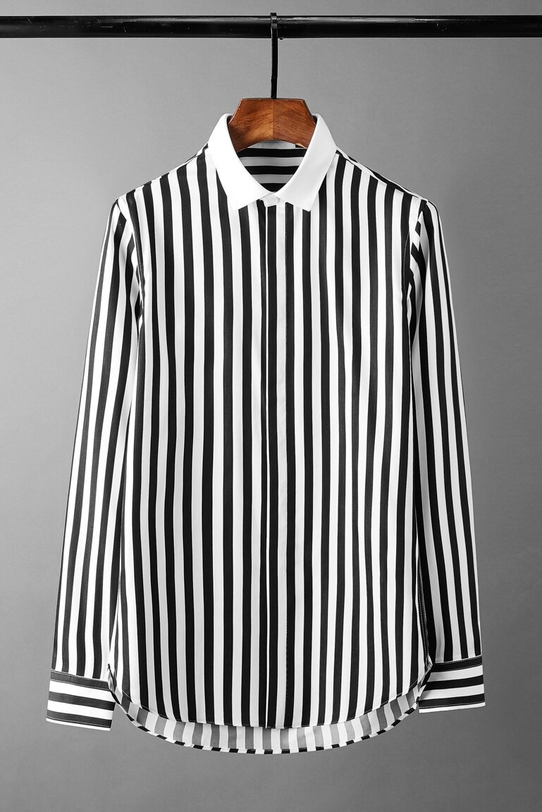 Cotton Mens Shirts Luxury Vertical Stripe Long Sleeve Casual Mens Dress Shirts Plus Size 4xl Slim Fit Party Man Shirts