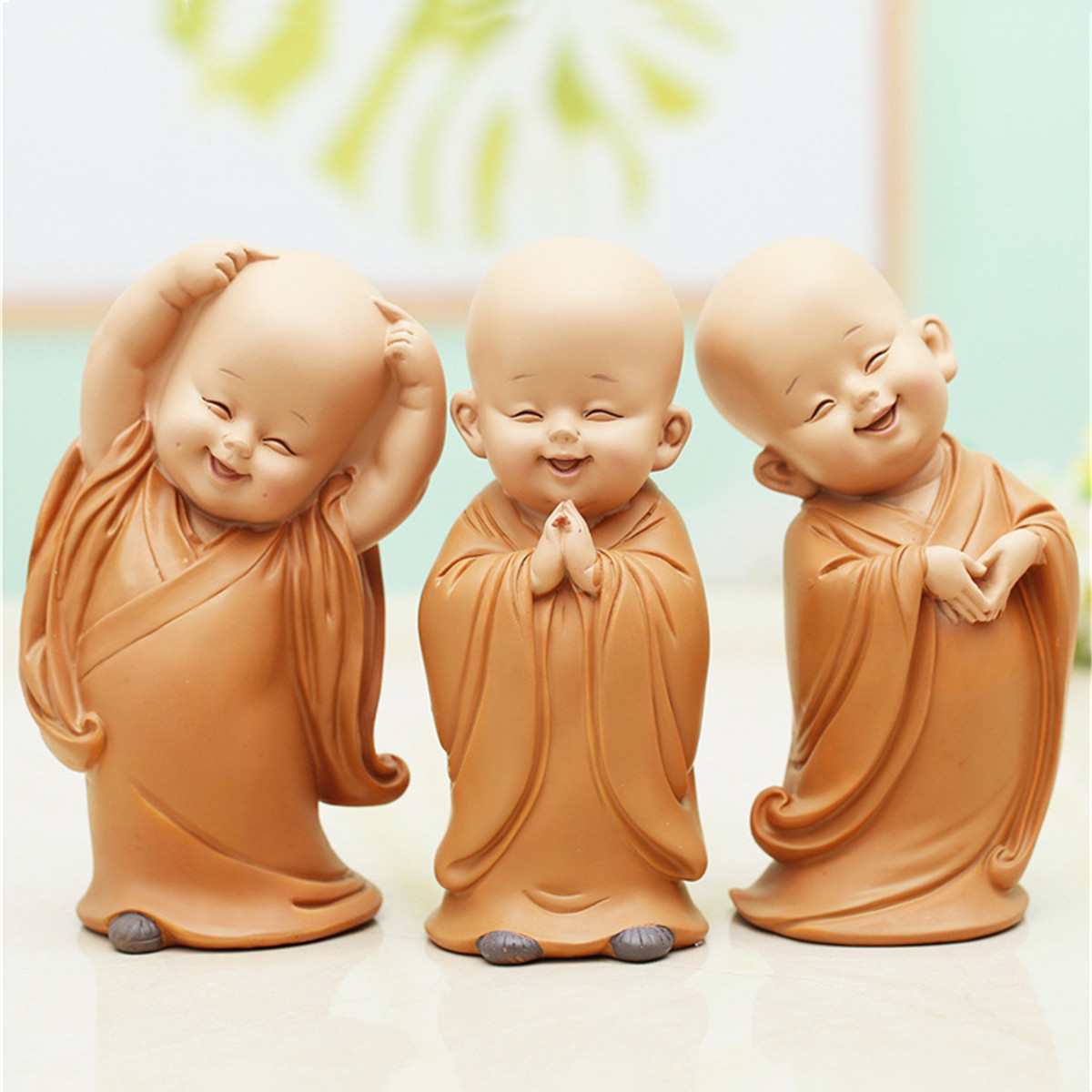 Escultura de pequeño Monje, estatua de Buda tallada a mano de resina, accesorios de decoración de coche para el hogar, , estatua de Pequeño Buda, Shaolin