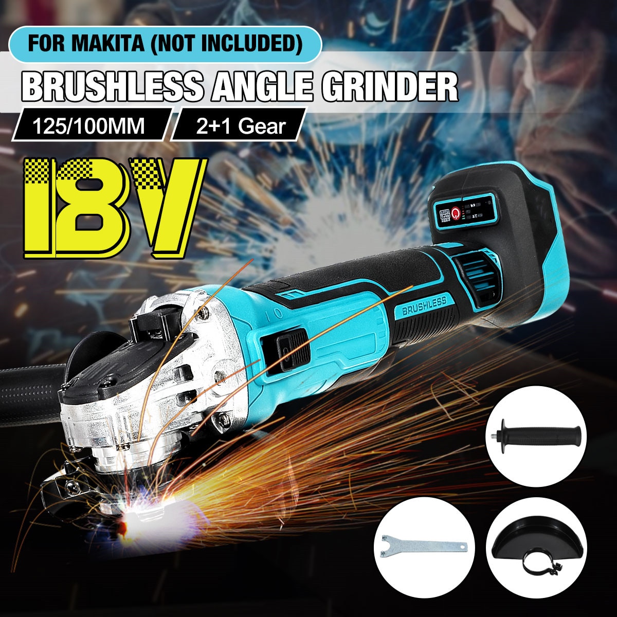 800W 18V 100mm/125mm 3 speed Brushless Cordless Angle Grinder For Makita Battery DIY Power Tool Cutting Machine Polisher