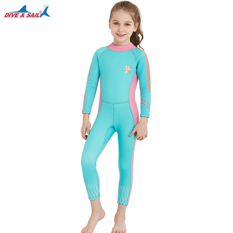 2.5mm neopreen surfpakken voor meisjes met lange mouwen, wetsuits, rashguards, duikpakken voor kinderen, volledige uv-duikpakken, zwemkleding en badpakken.