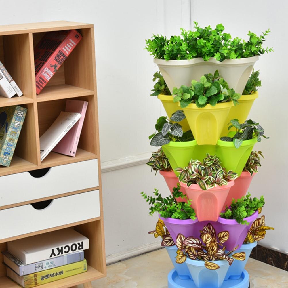Stapelbare stereoscopische bloempot van plastic, verticale bloempot voor tuin en huis, bloempot met drie bloemblaadjes