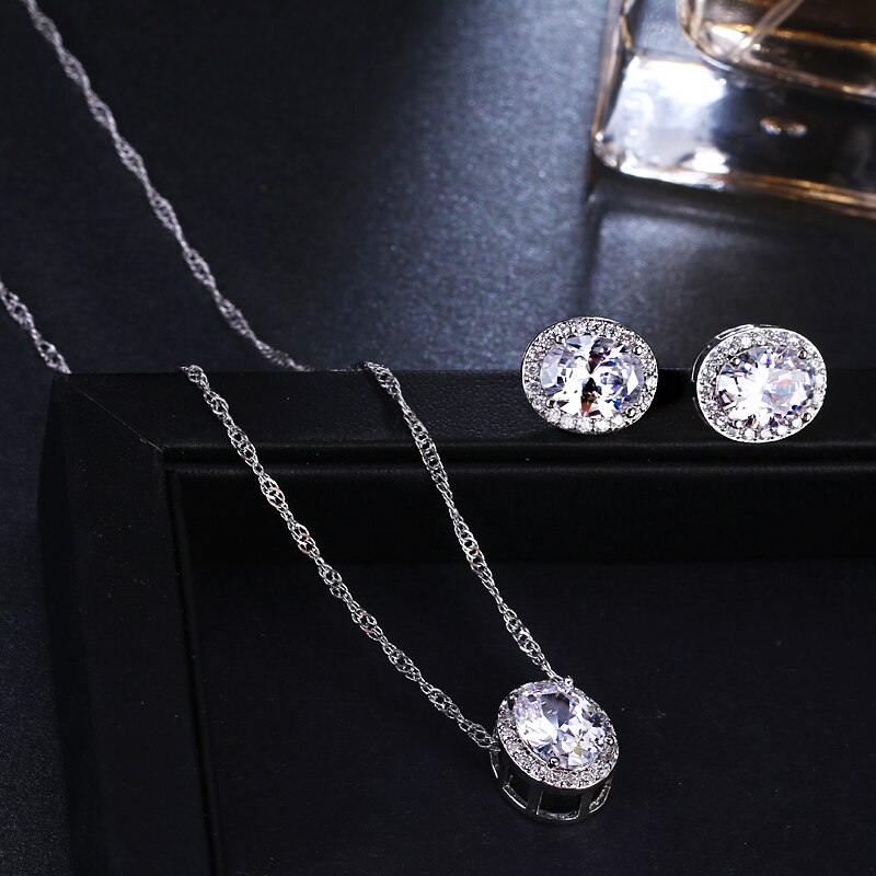 Klassische Oval Zirkonia Hochzeit Schmuck setzt Luxus Kristall Braut Schmuck einstellen Für Brautjungfern Party