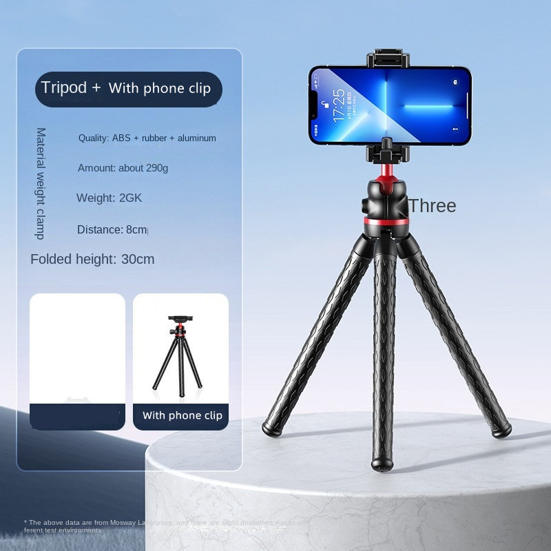 VBNBV trípode de pulpo Flexible portátil DSLR 2 en 1 trípode de con soporte para teléfono zapata fría lateral tornillo de 1/4 ''para cámara: Plata