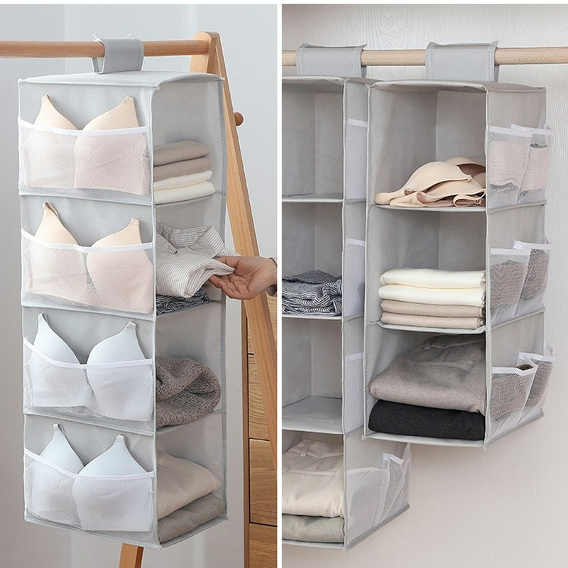 4 Layers Foldable Hanging Storage Bag Wardrobe Organizer Underwear Socks Clothes Storage Shelves Closet Hanging Shoe Organizer