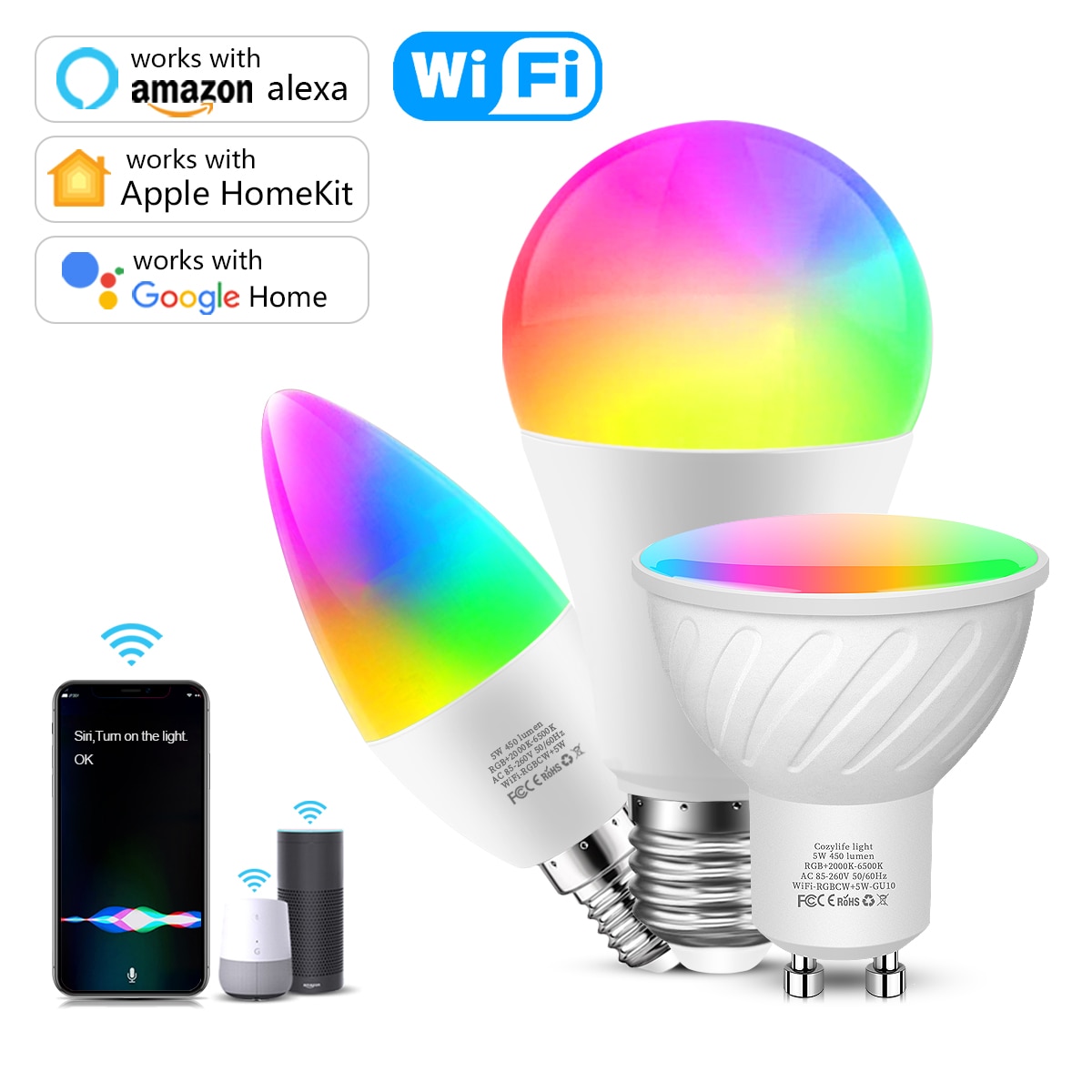 Smart WiFi LED light Bulb 9W lamp Compatible With Apple HomeKit Siri Alexa Google Assistant Dimmable E27 2700K-6500K RGB RGBW