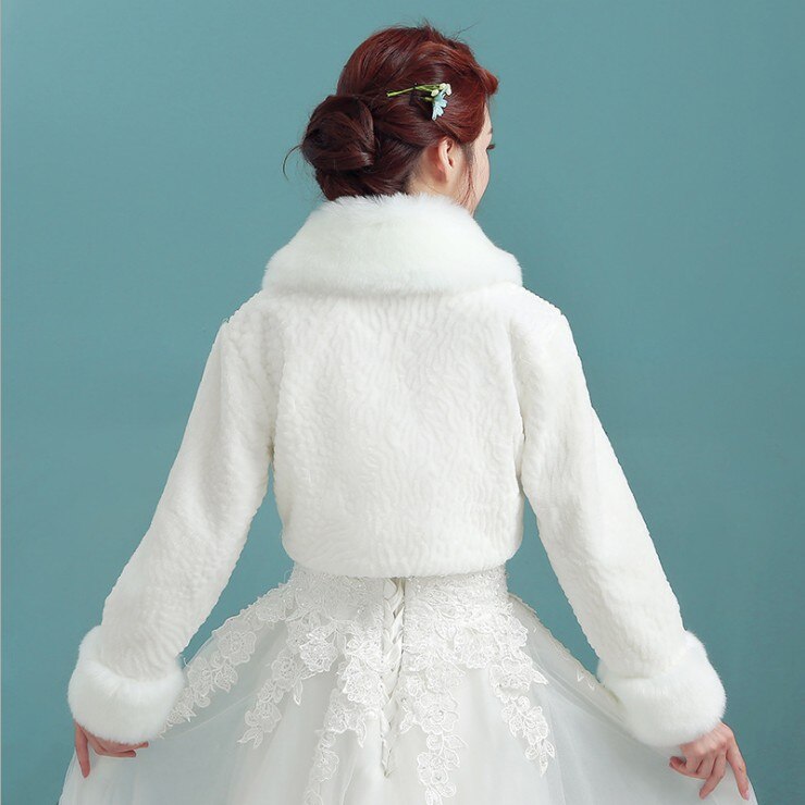Femmes ivoire rouge hiver fausse fourrure mariage mariée haussement d'épaules robe à manches longues accessoire Cape revers col châle boléro manteau