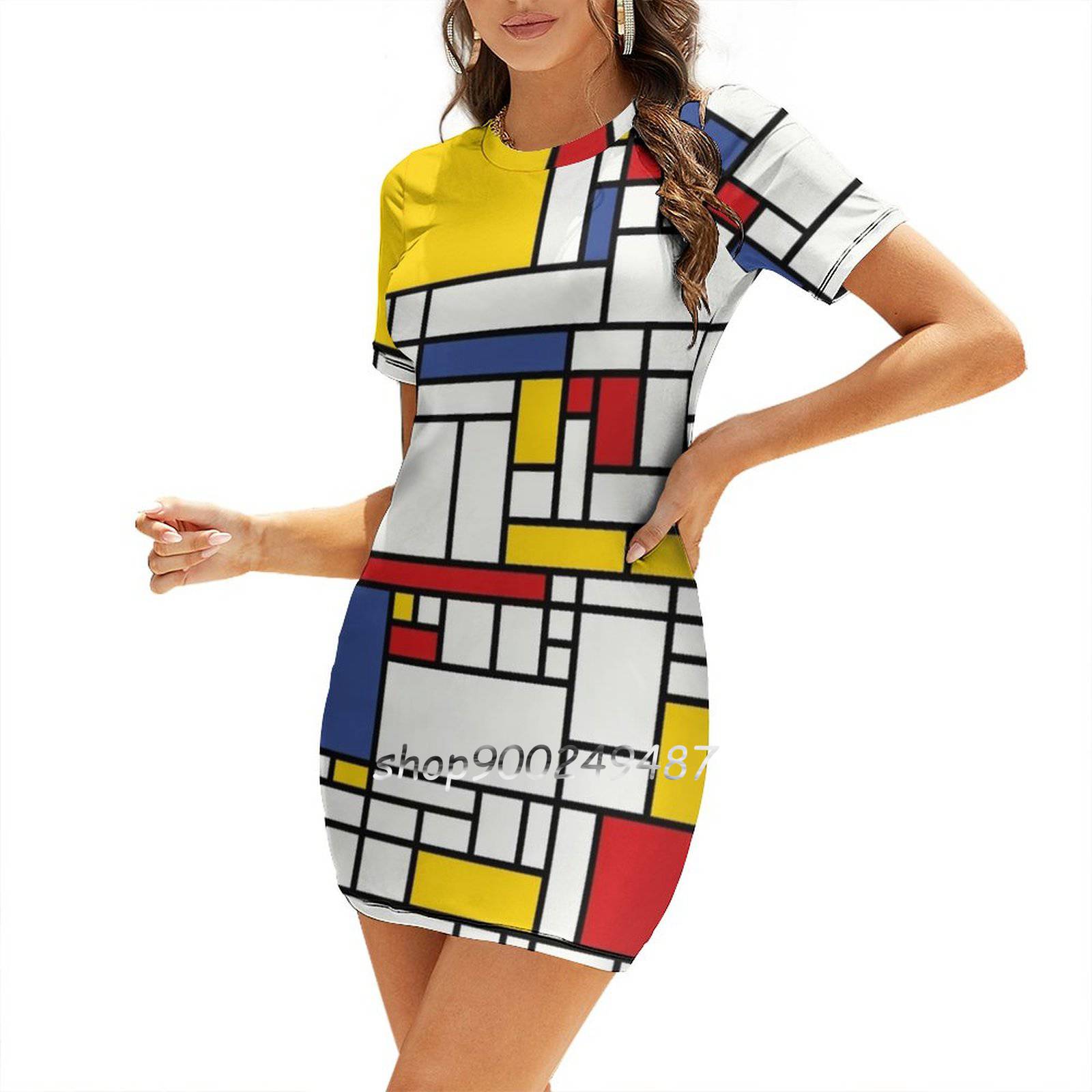 Piet Mondrian Square Neck Dress Cute Loose Print Dresses Beach Party Dress Piet Mondrian Mondrian Piet Mondrian Art The