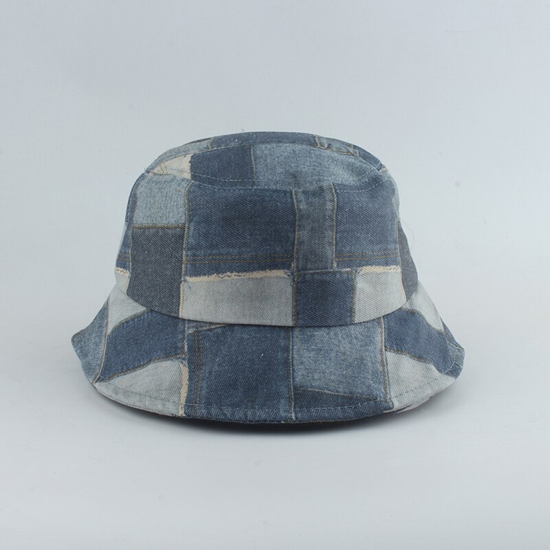 Patchwork Denim Eimer Hütte Frauen Männer Wandern Angeln Sonnenhut Frühling Sommer Jahrgang Fischer Hütte Gorro Hüfte hüpfen: qian Patchwork