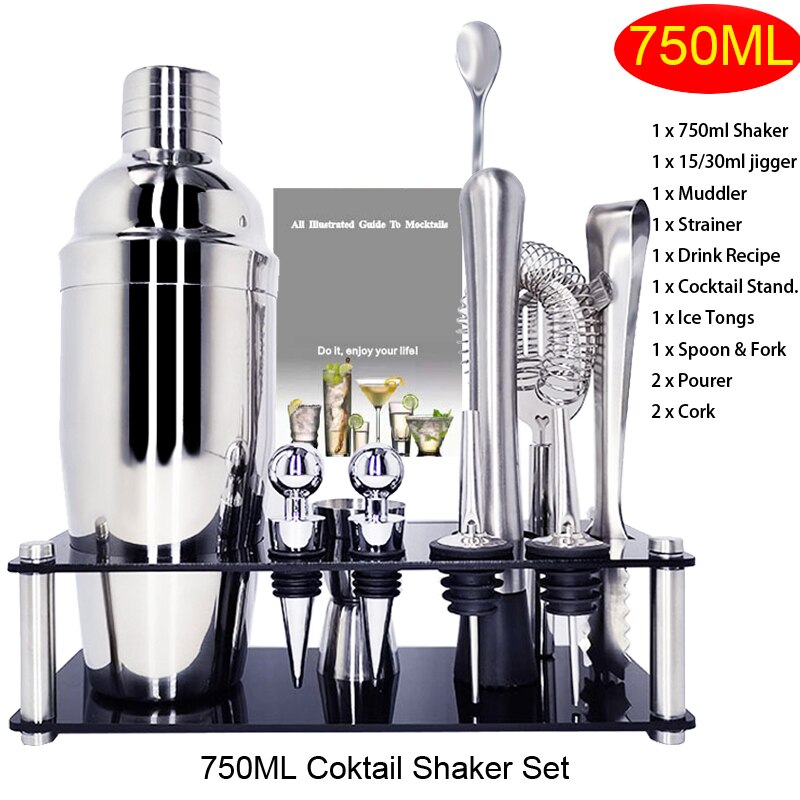 12 Stuks Barman Kit Bevat Shaker Rack Schenker & Ice Tong Cocktail Shaker Premium Shaker Bar Set: 12Pcs 750ml