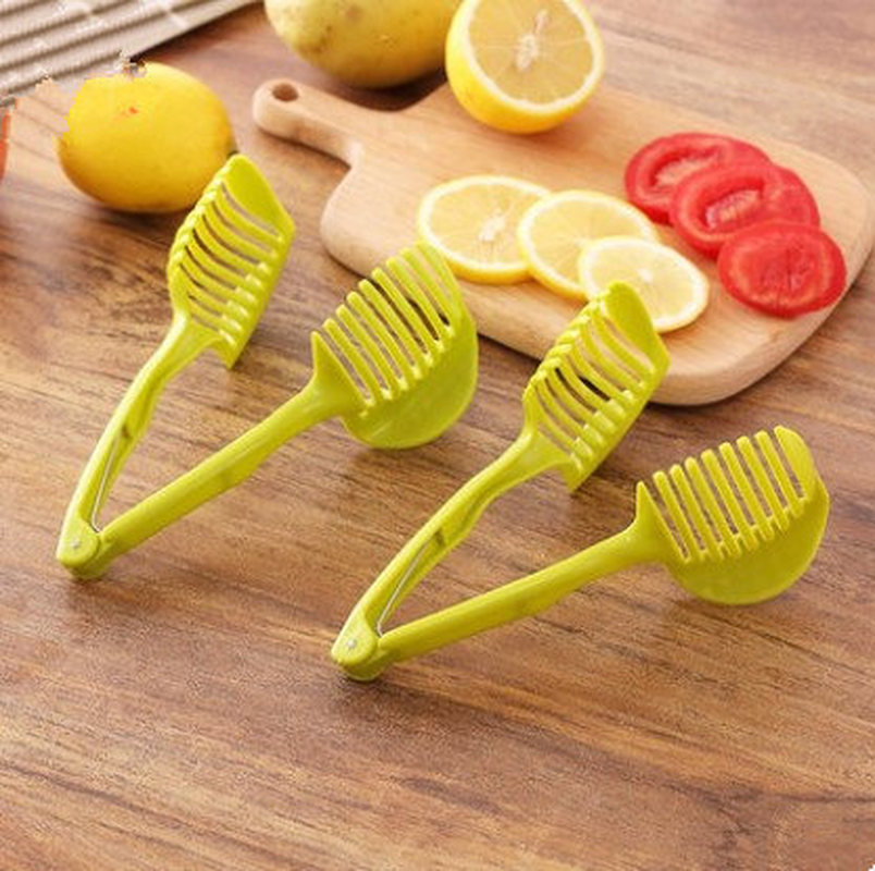 1 Pc Plastic Groene Handleiding Snijmachines Tomaat Slicer Fruit Cutter Tomaat Citroen Cutter Assistent Koken Holder Keuken Tool