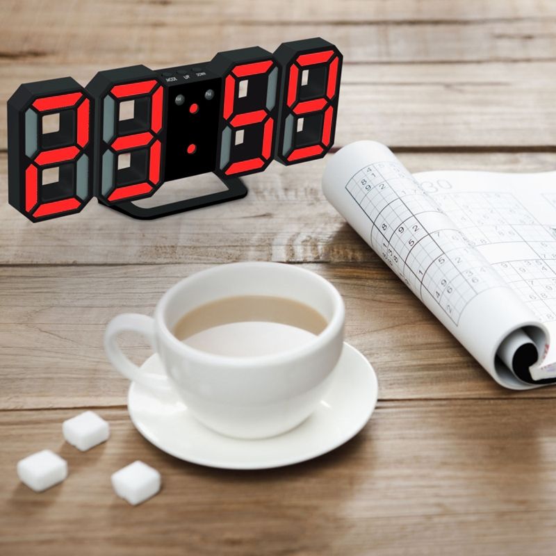 Moderne Wandklok 3D Led Digitale Wandklok Wandklok Klok Zwart En Rood