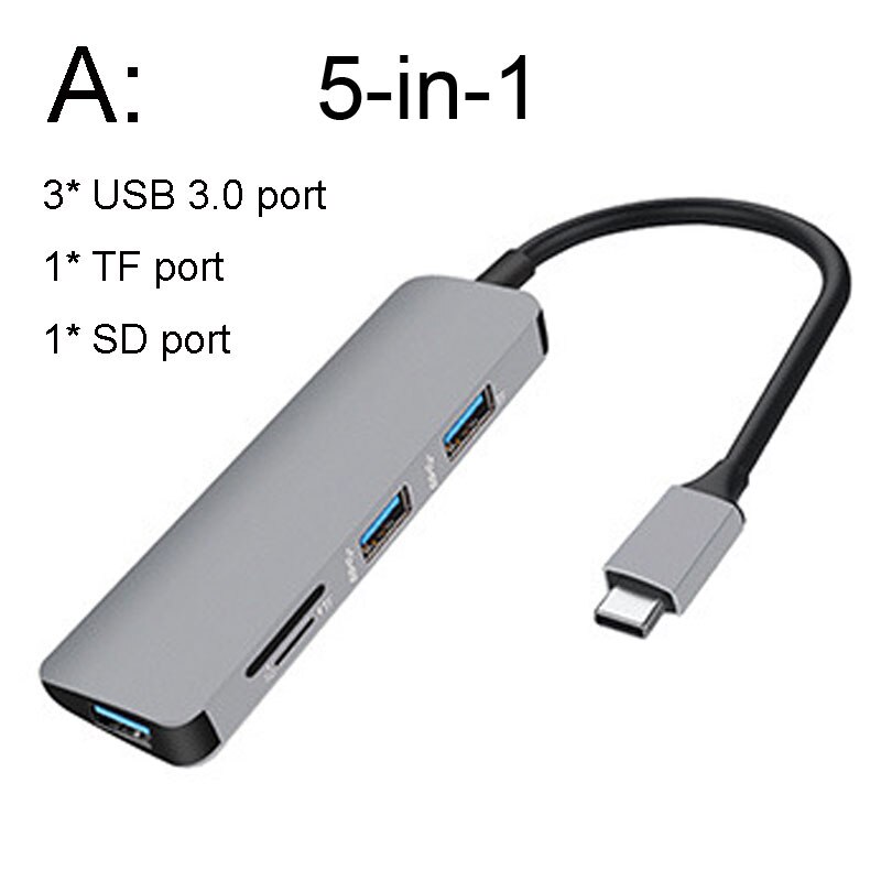 Usb c hub para hdmi otg thunderbolt 3 usb tipo c doca divisor usb 3.0 com pd para macbook pro/ar 13 2021 USB-C extensor: Mode A Gray