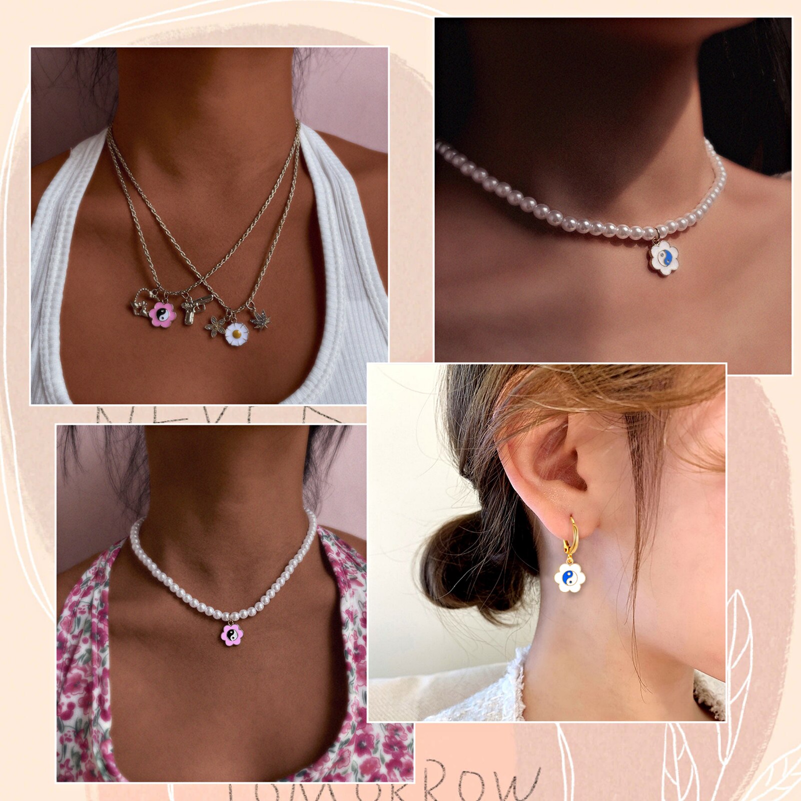 Kits de dijes de flores de Yin Yang, accesorios de joyería DIY, pulseras y collares, 60 piezas