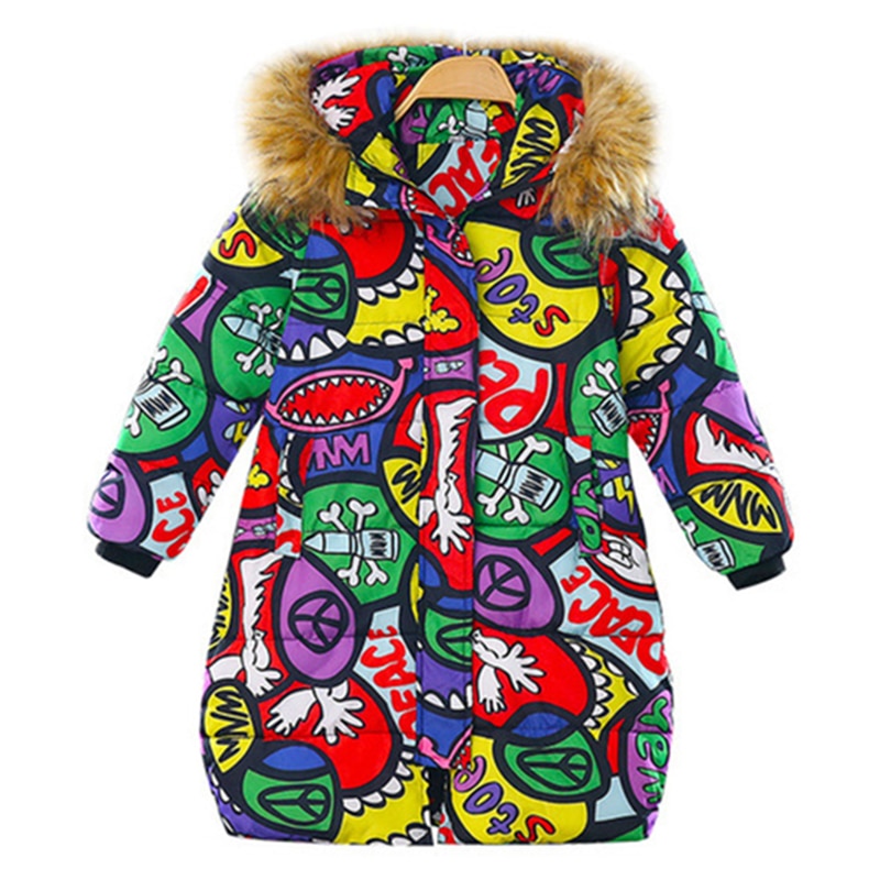 Winter Kids Jassen Voor Meisje Warme Lange Jas Kinderen Stijlvolle Gedrukt Jassen Kerst Kostuum Bovenkleding Voor 4-12 jaar Meisjes