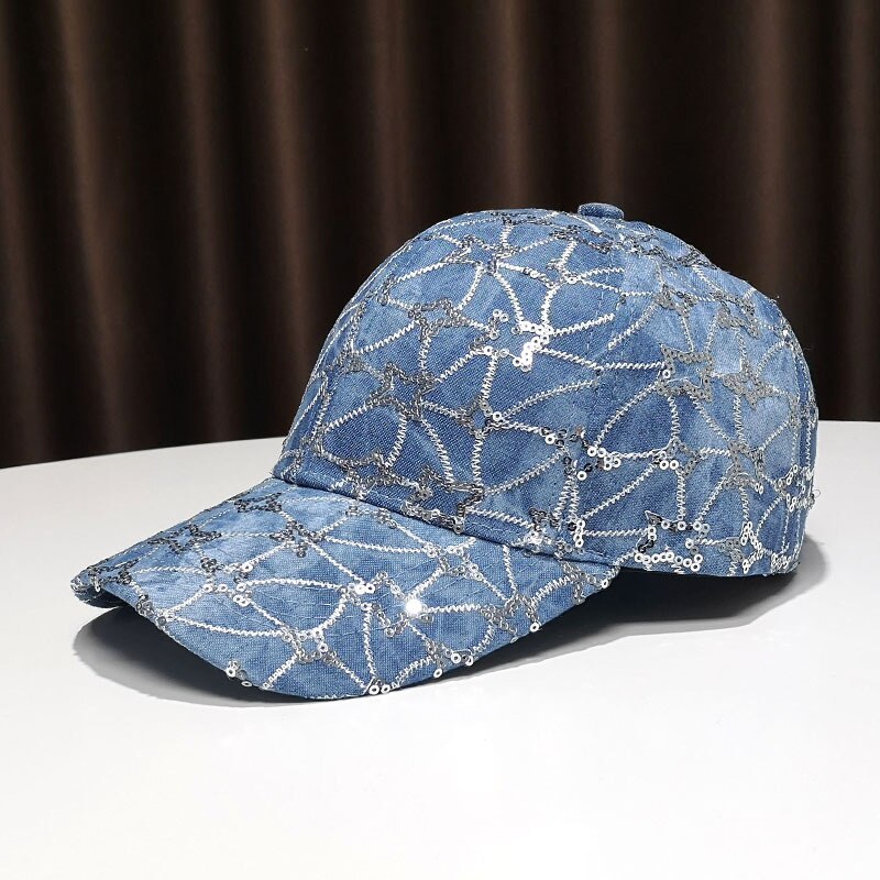 Lente Unisex Denim Pailletten Baseball Cap Voor Vrouw Casual Alle-Wedstrijd Hoed Outdoor Reizen Strand Zonnehoed hip-Hop Cap: Blue