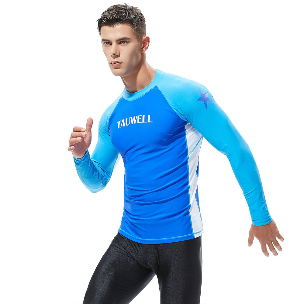 Traje de buceo de dos prendas para hombre, traje de protección solar de manga larga, esnórquel, equipo de natación al aire libre: Blue / XL
