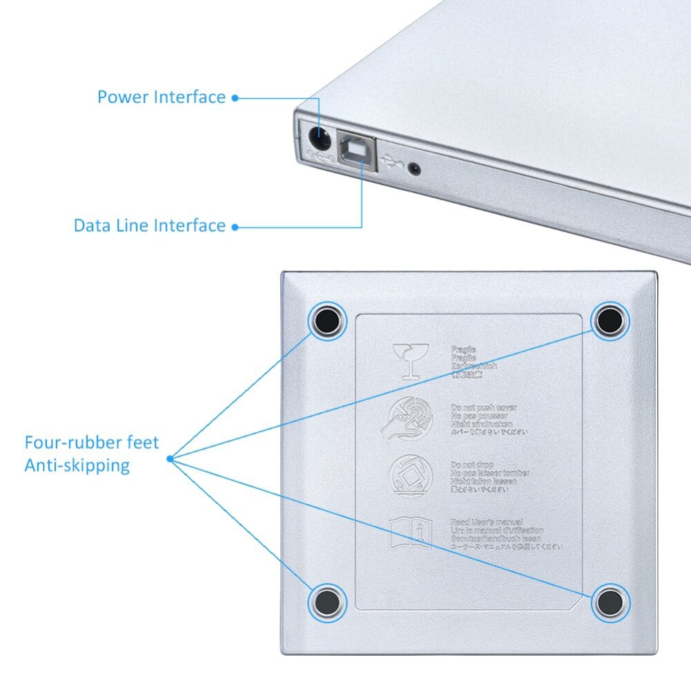 lecteur DVD Externe USB CD-RW Enregistreur DVD/Lecteur CD Lecteur Lecteur Optique pour Ordinateur portable Macbook pc Windows7/8 freeship