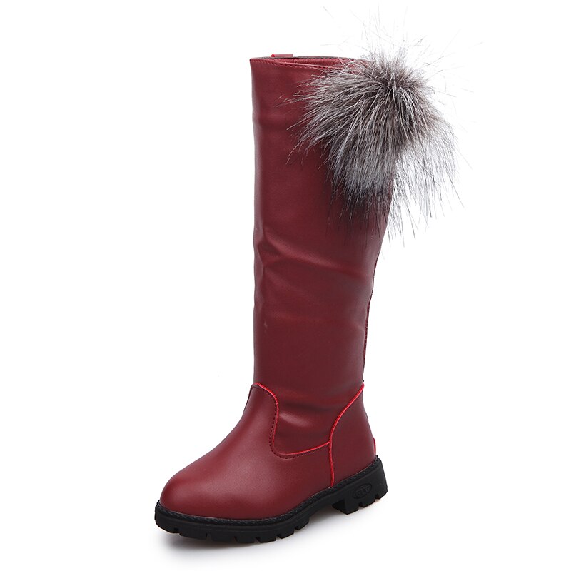 winter boots for girls leather shoes Children Girl princess knee-high Boots Anti-Slip Infant Kids Baby Shoes SC103: SC103WineRed / 36