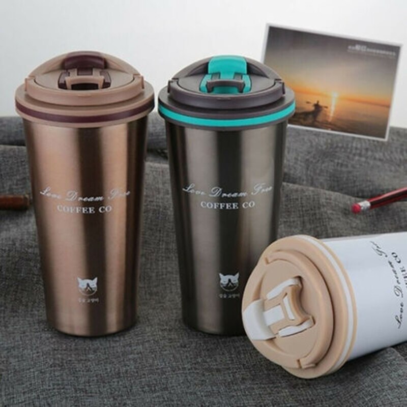 Dubbele Muur Roestvrij Staal Thermosflessen 500ml Thermos Cup Koffie Thee Melk Mok Thermo Fles thermocup
