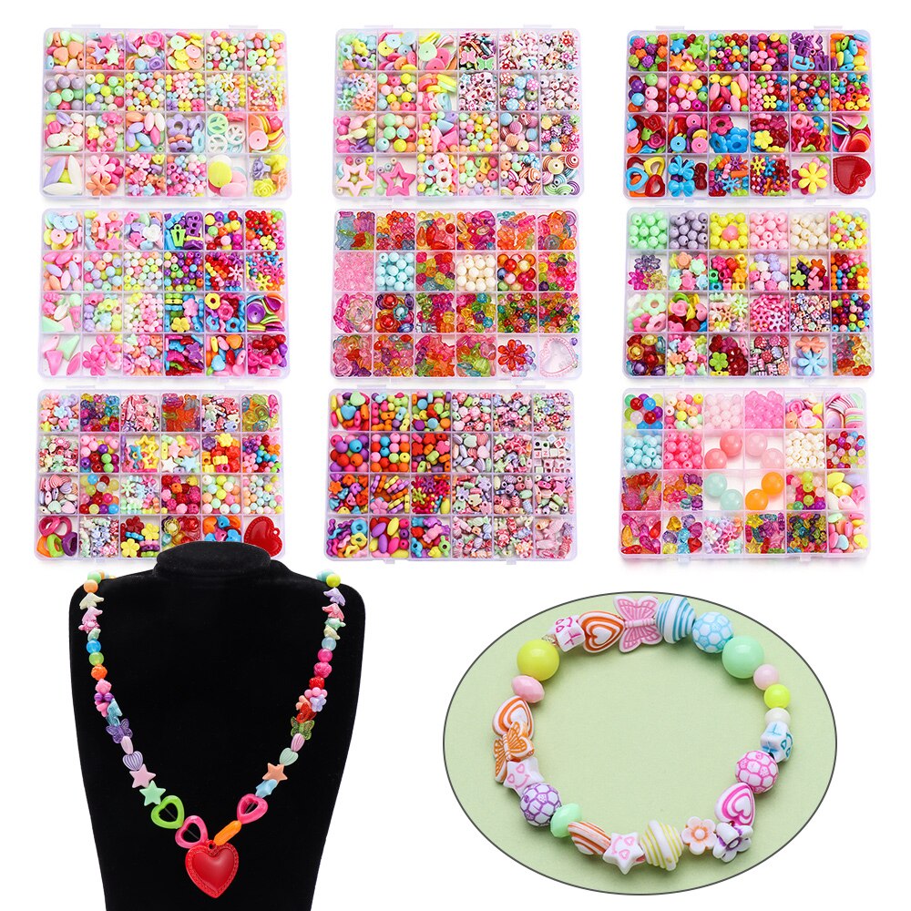 Børn gør det selv perler legetøj armbånd håndlavet gør det selv halskæde kunst håndværk piger prinsesse smykker håndværk sæt æske børn fødselsdag