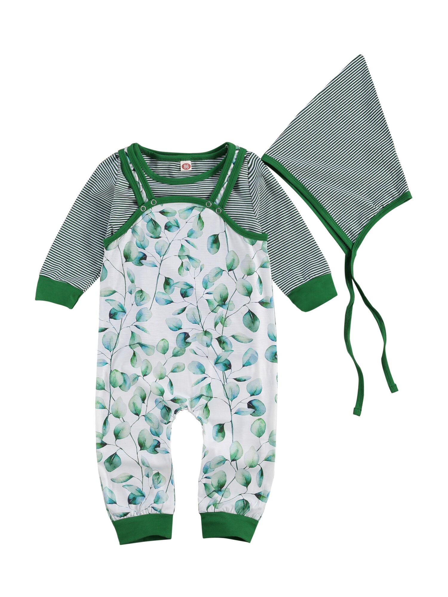 Spring Autumn Baby Boy Girl Romper Long Sleeve Printed Romper Overall Lace Up Hat Born Baby Clothes 0-24Months