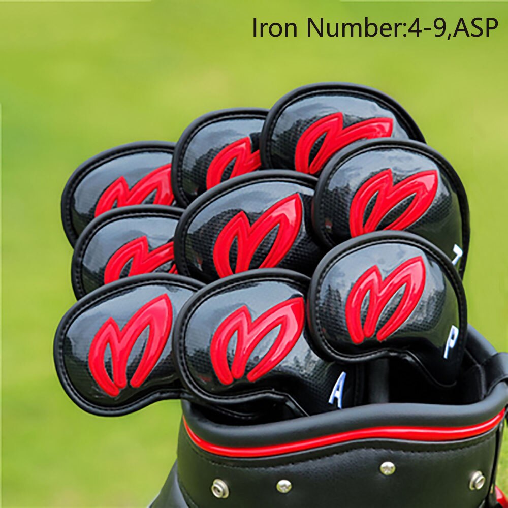 Golf Woods Headcovers Covers For Driver Fairway Hybrid 135H Clubs Set Heads PU Leather Unisex Protector Golf Accessories: Iron Black