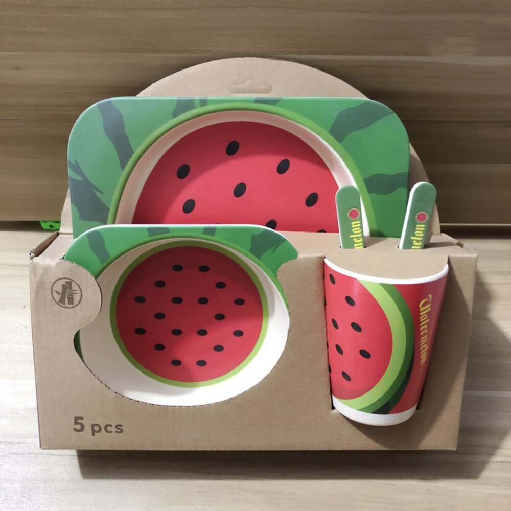 5 pièces/ensemble plats bébé alimentation enfants vaisselle bébé nourriture plats enfants cuisine infantile alimentation bol assiette cuillère bambou vaisselle: PJ4036B8