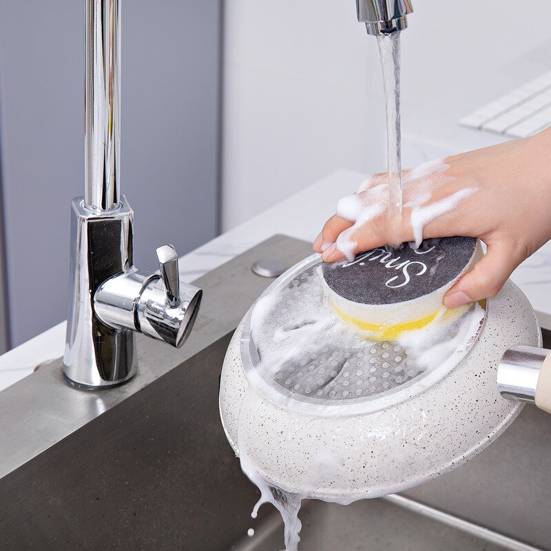 4PCS Smiley Face Thick Sponge Strong Decontamination Dish Washing Cloth Kitchen Cleaner Sponges Scouring Pads