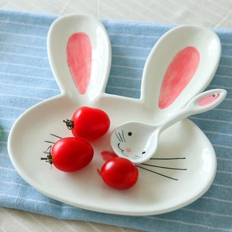 1PC 8 inch Ceramic Dinner Plate for Kids Rabbit Ceramic Dinner Dishes Pasta Steak Dessert Plates Fine Bone China Kitchenware kid: B
